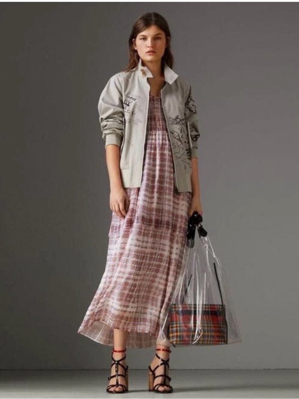 Burberry gathered scribble check silk dress
